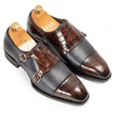 Komodo Patina Leather Monkstraps (Navy Brown) (Limited Edition)