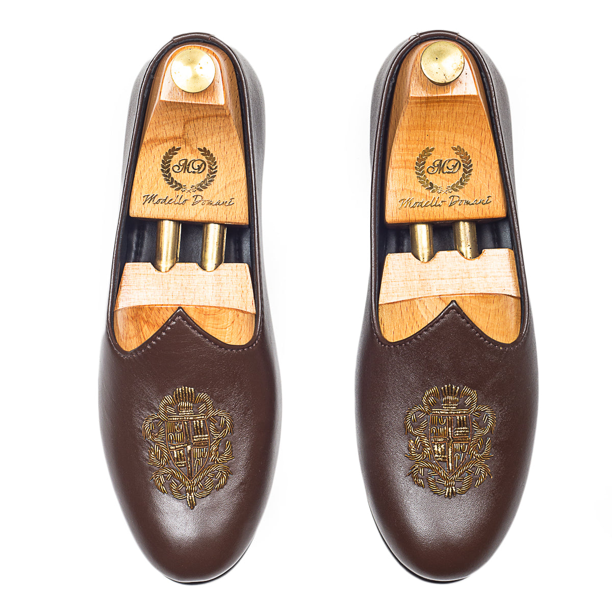 Royal Crest©️ Leather Juttis (Brown)(Patent Copyright Artwork)