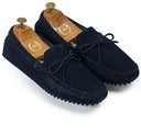 Gommino Suede Bow Loafers (Navy) — Navy loafers | Modello Domani