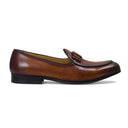 Milano Patina Leather Bowtie Slipons (Patina Tan - Limited Edition) — Tan slipons | Modello Domani