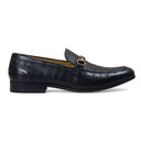 Milano Embossed Croco Leather Buckle Slipons (Black) — Black slipons | Modello Domani