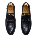 Milano Embossed Croco Leather Buckle Slipons (Black) — Black slipons | Modello Domani