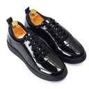 DOMS Comfort Leather Sneakers (Patent Black) — Black sneakers | Modello Domani