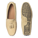 Gommino Suede Tassel Loafers (Beige) — Beige loafers | Modello Domani