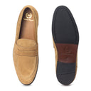 Palermo Suede Penny Slipons (Beige) — Beige slipons | Modello Domani
