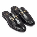 Louis Embossed Leather Mules (Black) — Black shoes | Modello Domani