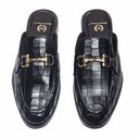 Louis Embossed Leather Mules (Black) — Black shoes | Modello Domani