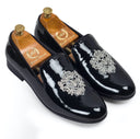 The Regal Bee Slipons (Patent Black) — Black slipons | Modello Domani