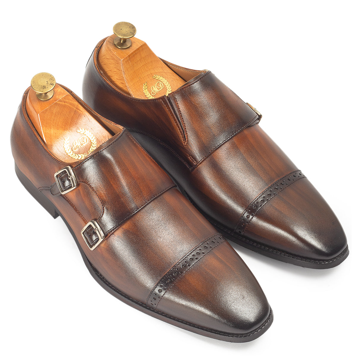 Wellington Patina Leather Monks (Tan-Brown)