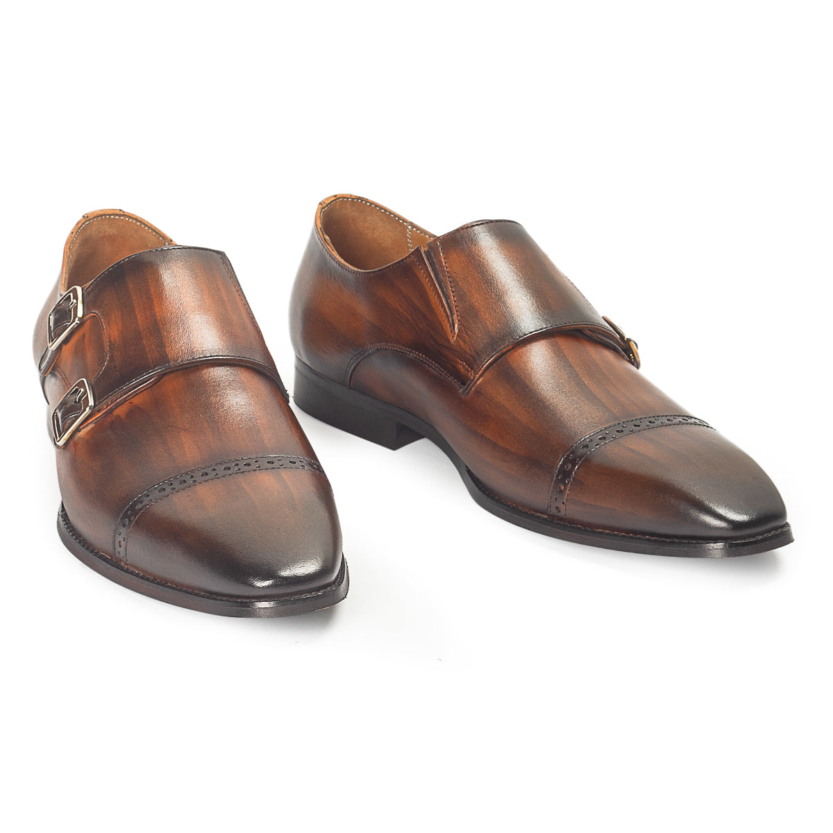 Wellington Patina Leather Monks (Tan-Brown)