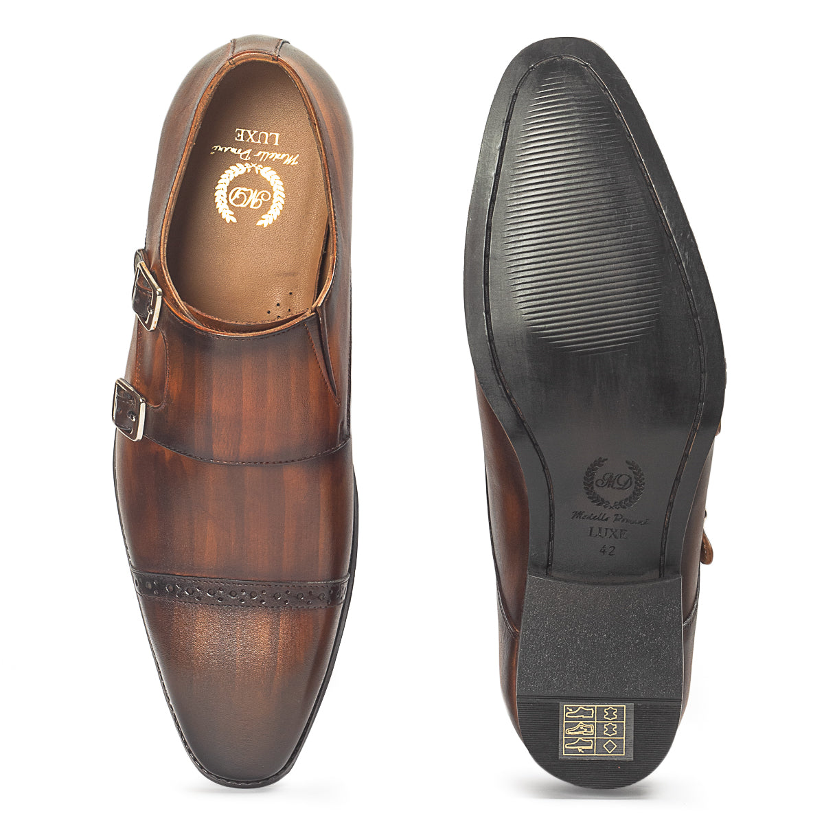 Wellington Patina Leather Monks (Tan-Brown)