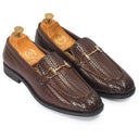 Italian Cut Textured Buckle Slipons (Tan Brown) — Brown slipons | Modello Domani