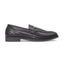 Italian Cut Textured Buckle Slipons (Black) — Black slipons | Modello Domani