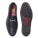 Italian Cut Textured Buckle Slipons (Black) — Black slipons | Modello Domani
