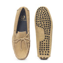 Gommino Suede Bow Loafers (Sand Beige) — Beige loafers | Modello Domani