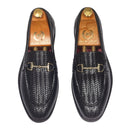Italian Cut Textured Buckle Slipons (Black) — Black slipons | Modello Domani