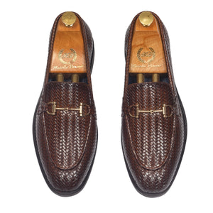 Italian Cut Textured Buckle Slipons (Brown)