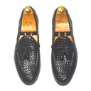 Woven Leather Tassel Slipons (Black) — Black slipons | Modello Domani