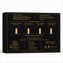 A black rectangular product box for Modello Domani Elixir Discovery Set of Extrait de Parfum, featuring gold text and illustrations of four perfume vials on the front, photographed on a white background.
