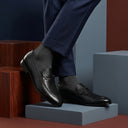 office wear leather black buckle shoes