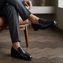 black shoes for men job and office wear. daily wear slipons. comfortable footwear.