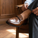 brown buckle shoes for men and office corporate wear footwear.