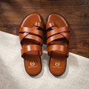 Tan leather strap slippers men