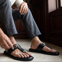 leather buckle slippers. summer winter all season shoes.