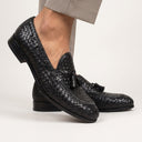 woven leather slipons with tassel men shoes