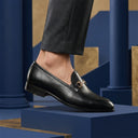black buckle office shoes slipons loafers