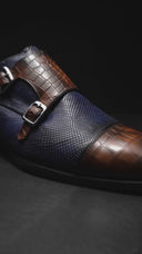 Komodo Patina Leather Monkstraps  (Navy Brown)  (Limited Edition)