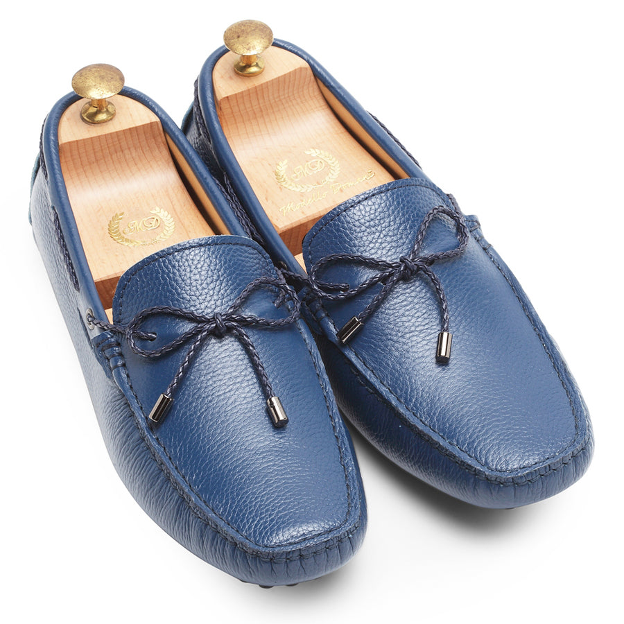 Gommino Leather Bow Loafers (Dark Blue)