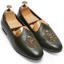 Royal Crest Leather Juttis (Bottle Green)(Patent Copyright Artwork) — Green juttis | Modello Domani