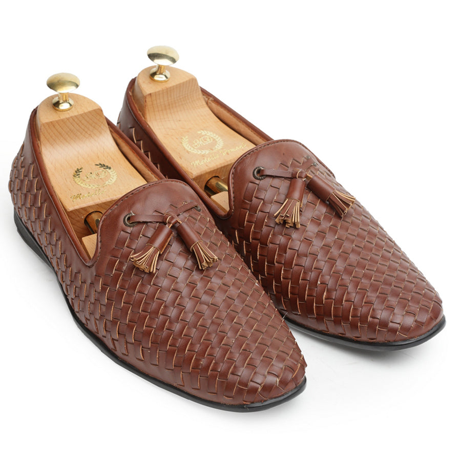 Woven Moccasins With Tassels (Chocolate)