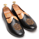 Royal Crest Leather Juttis (Black)(Patent Copyright Artwork) — Black juttis | Modello Domani