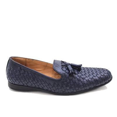 Woven Moccasins With Tassels (Blue)