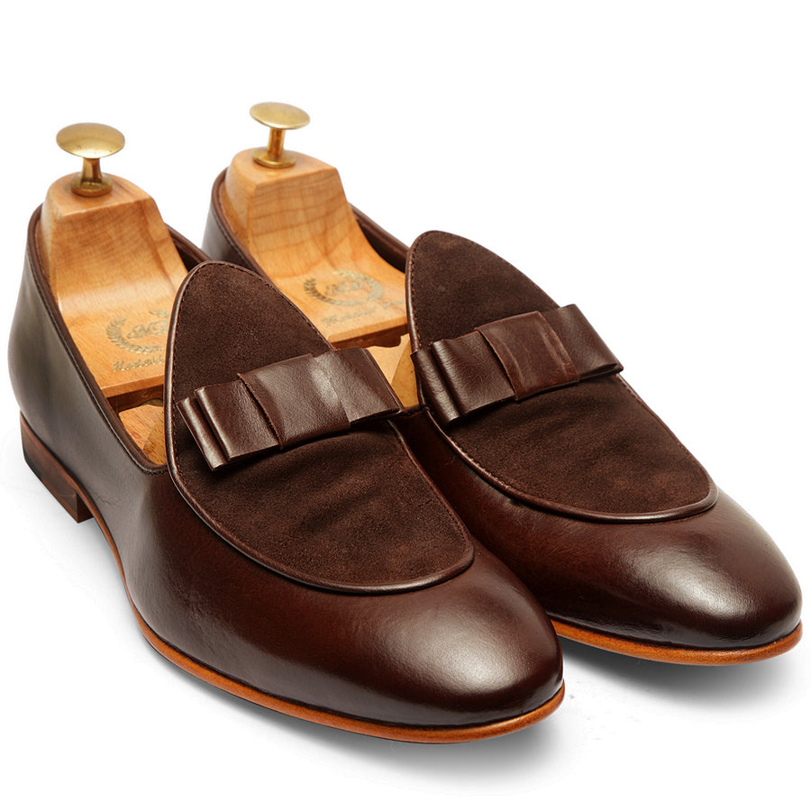 Spanish Cut Leather-Suede Bowtie Slipons