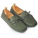 Gommino Leather Bow Loafers (Military Green) — Green loafers | Modello Domani