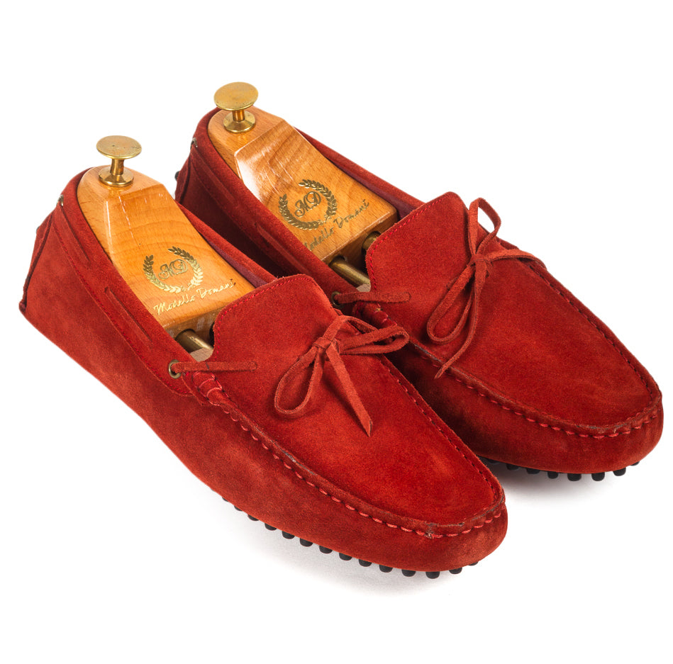 Gommino Suede Bow Loafers (Red)