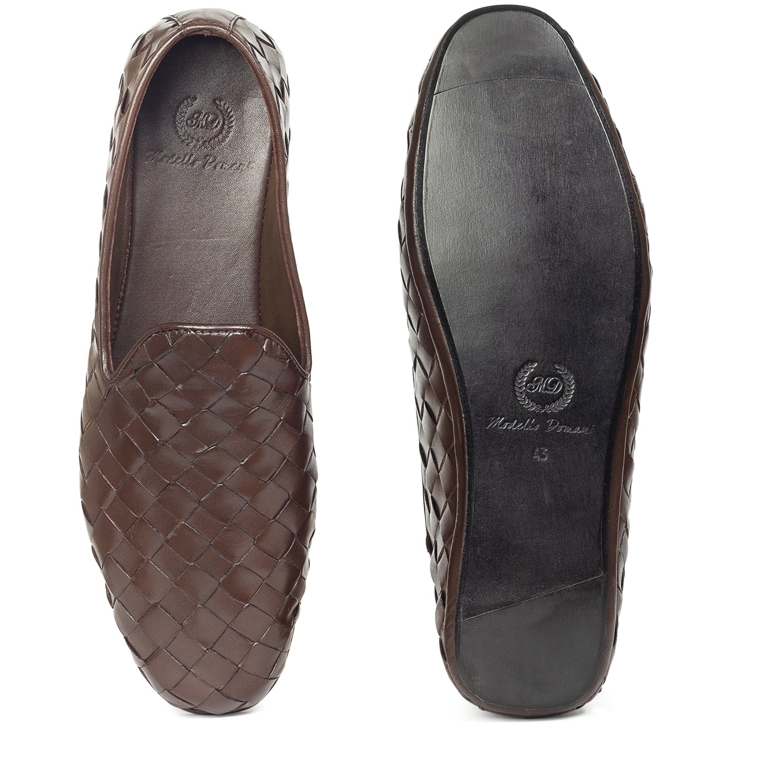 Soft Nappa Leather Woven Slipons (Brown)