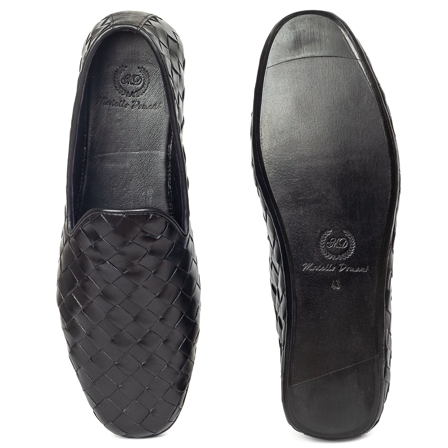 Soft Nappa Leather Woven Slipons (Black)