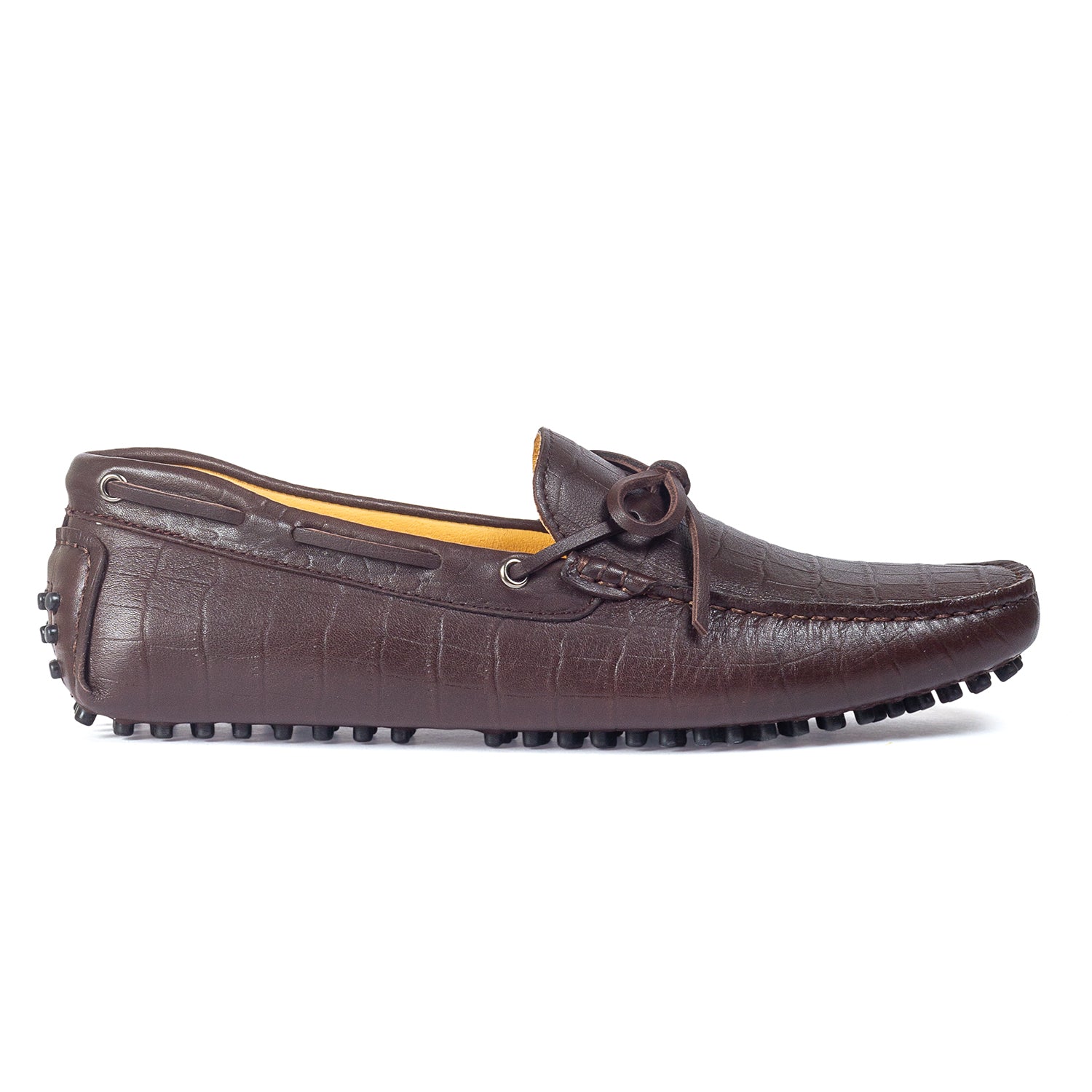 Gommino Textured Leather Bow Loafers (Coffee Brown)