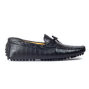 Gommino Textured Leather Bow Loafers (Black) — Black loafers | Modello Domani