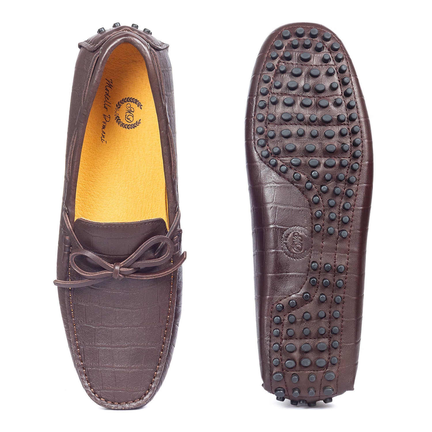 Gommino Textured Leather Bow Loafers (Coffee Brown)