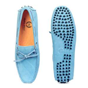 Gommino Suede Bow Loafers (Sky Blue)