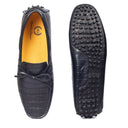 Gommino Textured Leather Bow Loafers (Black) — Black loafers | Modello Domani