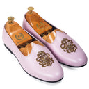 Royal Crest Leather Juttis (Baby Pink)(Patent Copyright Artwork) — Pink juttis | Modello Domani