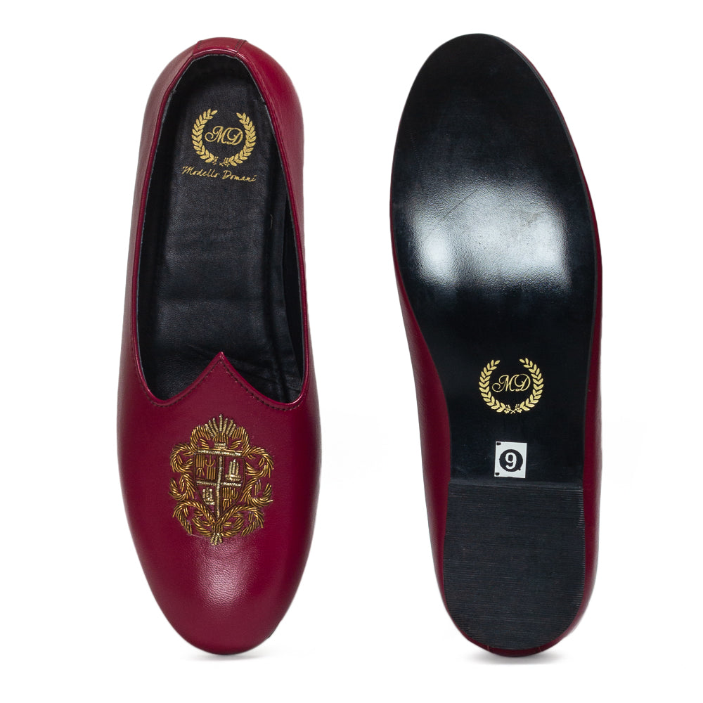 Royal Crest©️ Leather Juttis (Wine)(Patent Copyright Artwork)