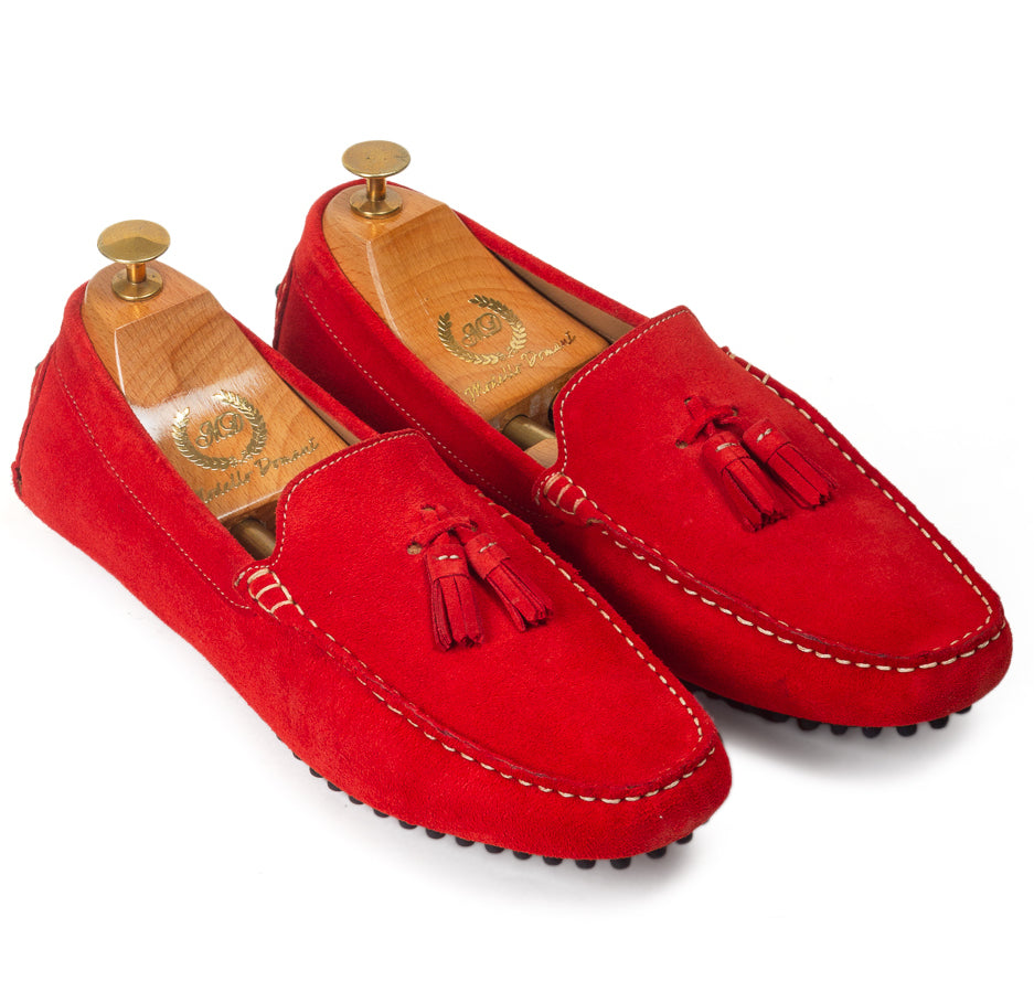 Gommino Suede Tassel Loafers Red Modello Domani 0511