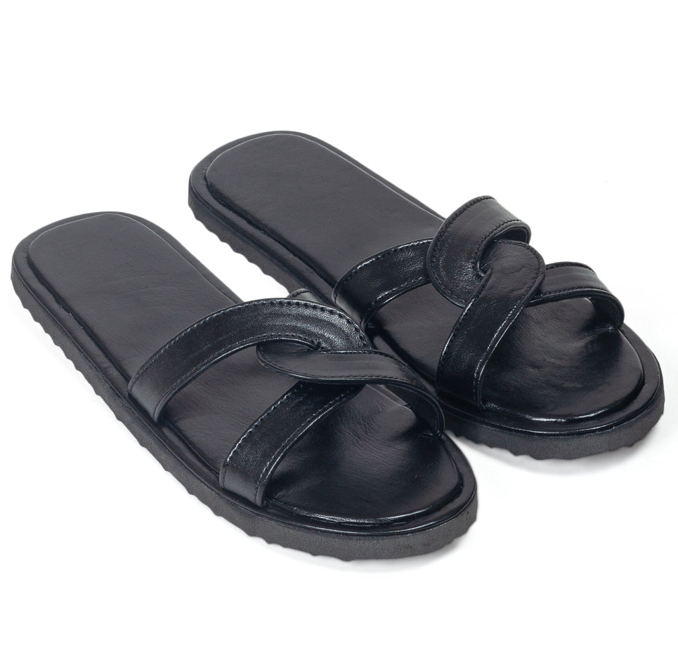 Cleopatra Leather Domani Slippers (Black)